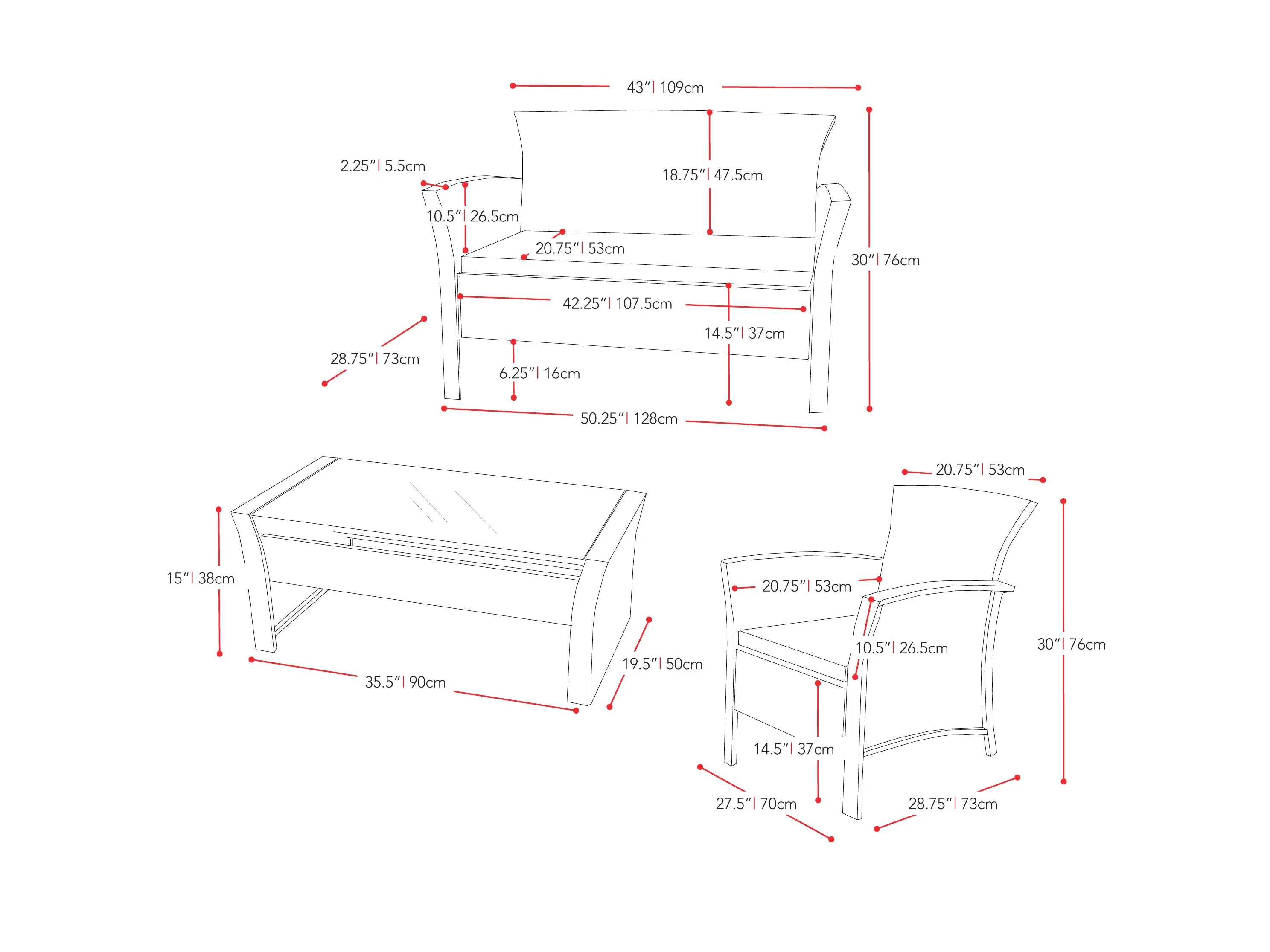 Red 4 Piece Wicker Patio Set