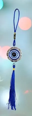 Revashree Craft World Circle Evil Eye Car Hanging Handmade Hangings for Positivity (Can be Used as Home Decor, Gift, Wall Hangings, Meditation Room, Yoga Temple, Wind Chime)