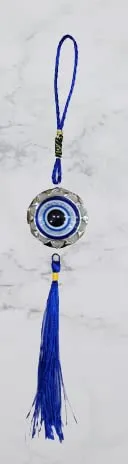 Revashree Craft World Circle Evil Eye Car Hanging Handmade Hangings for Positivity (Can be Used as Home Decor, Gift, Wall Hangings, Meditation Room, Yoga Temple, Wind Chime)