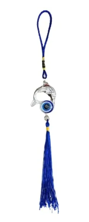 Revashree Craft World Fish Evil Eye Silver Wall Hanging Evil Eye Wind Chimes for Home Décor Items for Living Room Entrance Balcony Garden for Positive Energy Protection Vastu