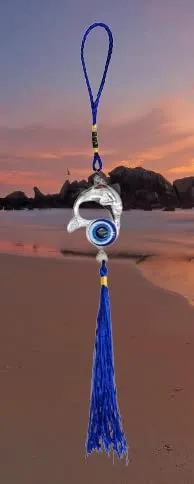 Revashree Craft World Fish Evil Eye Silver Wall Hanging Evil Eye Wind Chimes for Home Décor Items for Living Room Entrance Balcony Garden for Positive Energy Protection Vastu