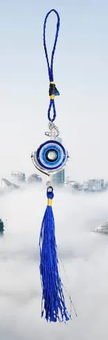 Revashree Craft World Half Moon Silver Wall Hanging Evil Eye Wind Chimes for Home Décor Items for Living Room Entrance Balcony Garden for Positive Energy Protection Vastu