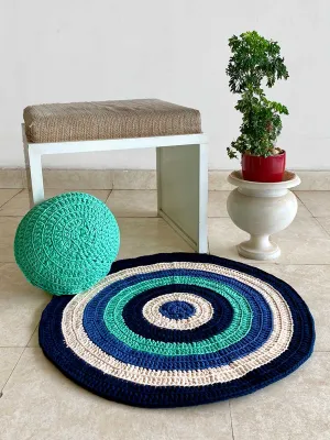Round Rug Sea-Green-Blue-off-White-Navy