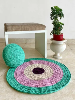 Round Rug Sea-Green-Pink-Off-White-Burgundy