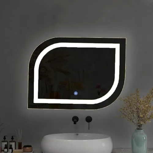 SANIF® Leaf LED Mirror for Bathroom with Touch Sensor || Wall Mounted, Wash Basin, Bedroom & Makeup Room (Size: 18x24 inches, Unframed, 3 Colours Tone, || White Warm Natural Lights.)