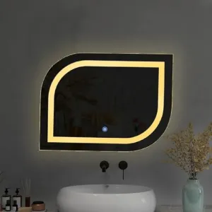 SANIF® Leaf LED Mirror for Bathroom with Touch Sensor || Wall Mounted, Wash Basin, Bedroom & Makeup Room (Size: 18x24 inches, Unframed, 3 Colours Tone, || White Warm Natural Lights.)