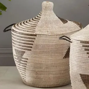 Senegalese Basket: Low Storage Graphic Printed - Black & Wh