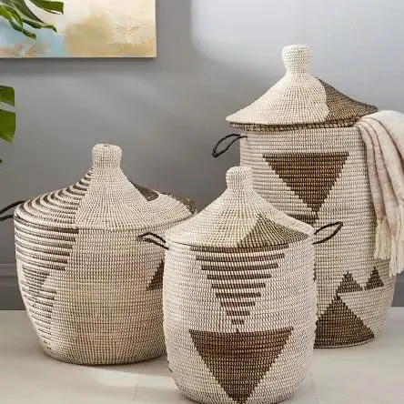 Senegalese Basket: Low Storage Graphic Printed - Black & Wh