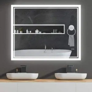 UNIQUE MIRROR led wall mirror for Bathroom and Bedroom with Three Leds Light-controlled wash mirror, anti-fog beautiful mirror, and three-color adjustable modern mirror and shape (24x30) inch W28.