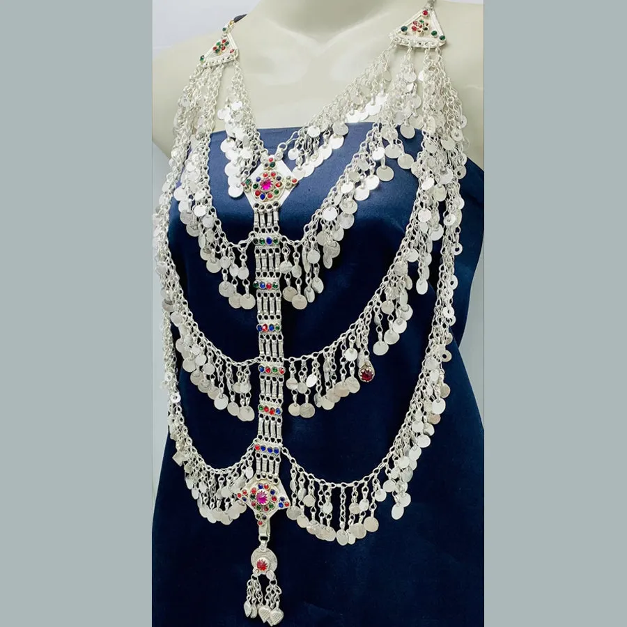 Vintage Silver Multilayers Massive Bib Necklace