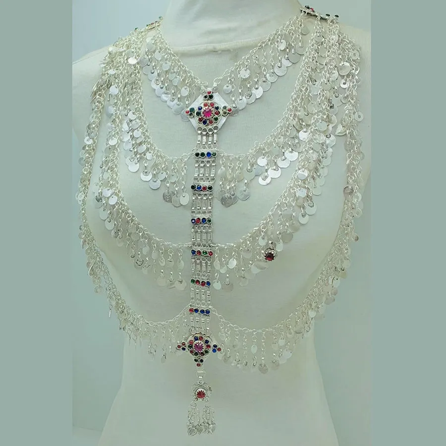 Vintage Silver Multilayers Massive Bib Necklace