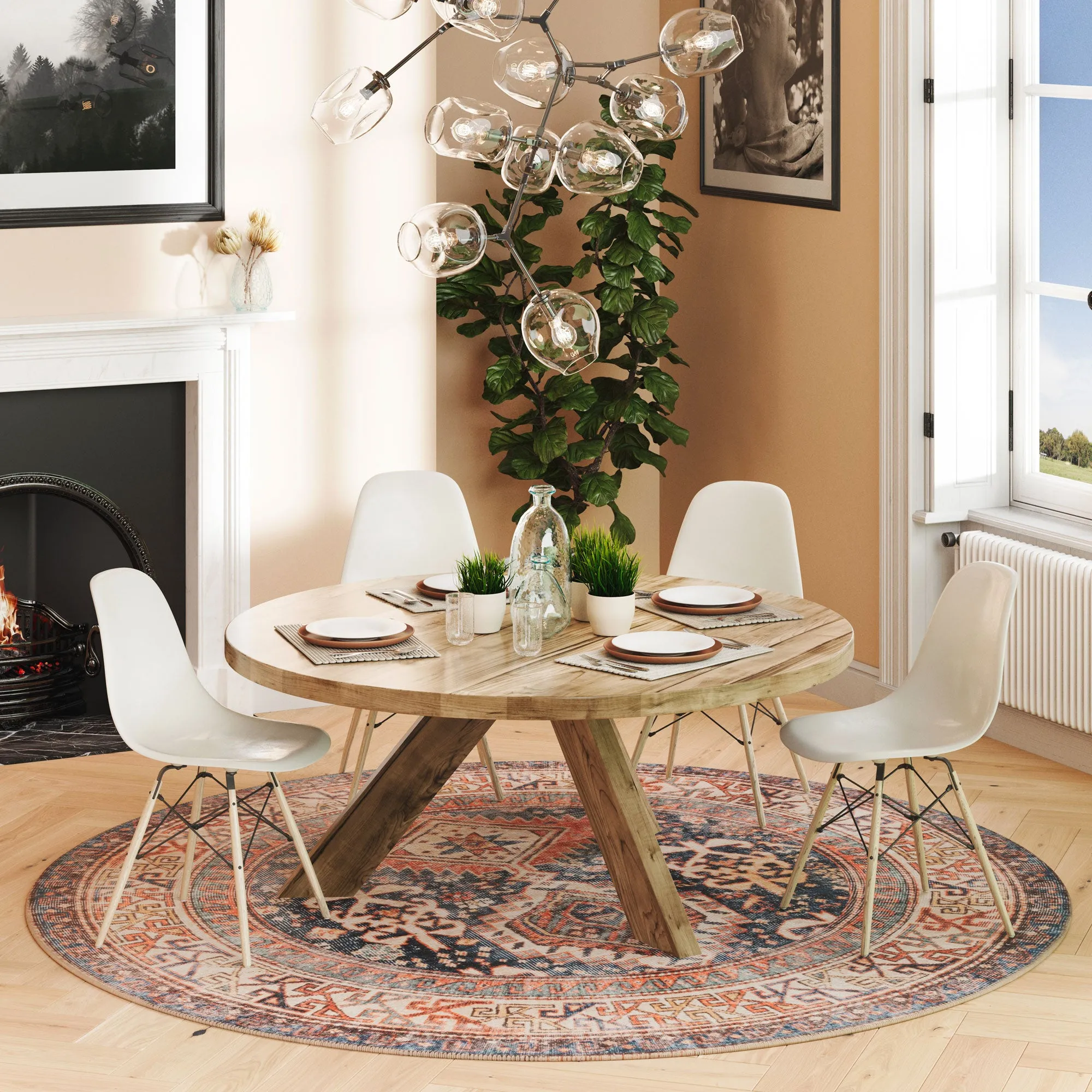 Washable Terracotta Distressed Circle Rug - Perla