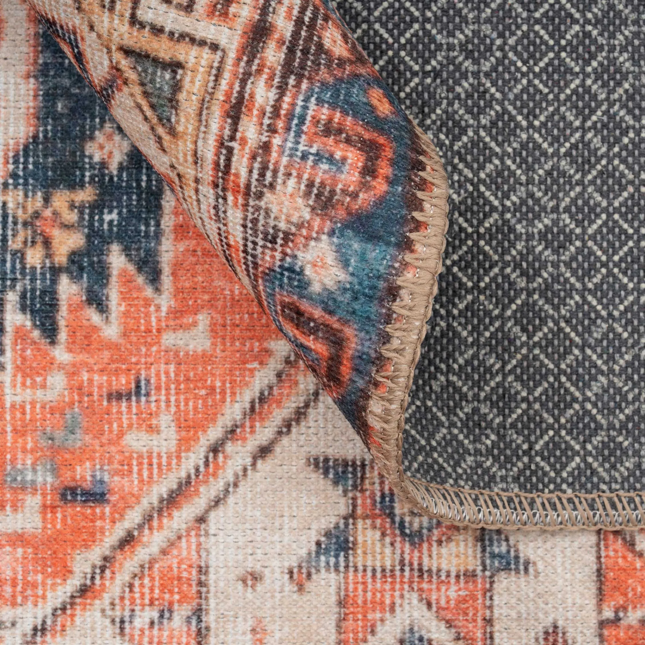 Washable Terracotta Distressed Circle Rug - Perla