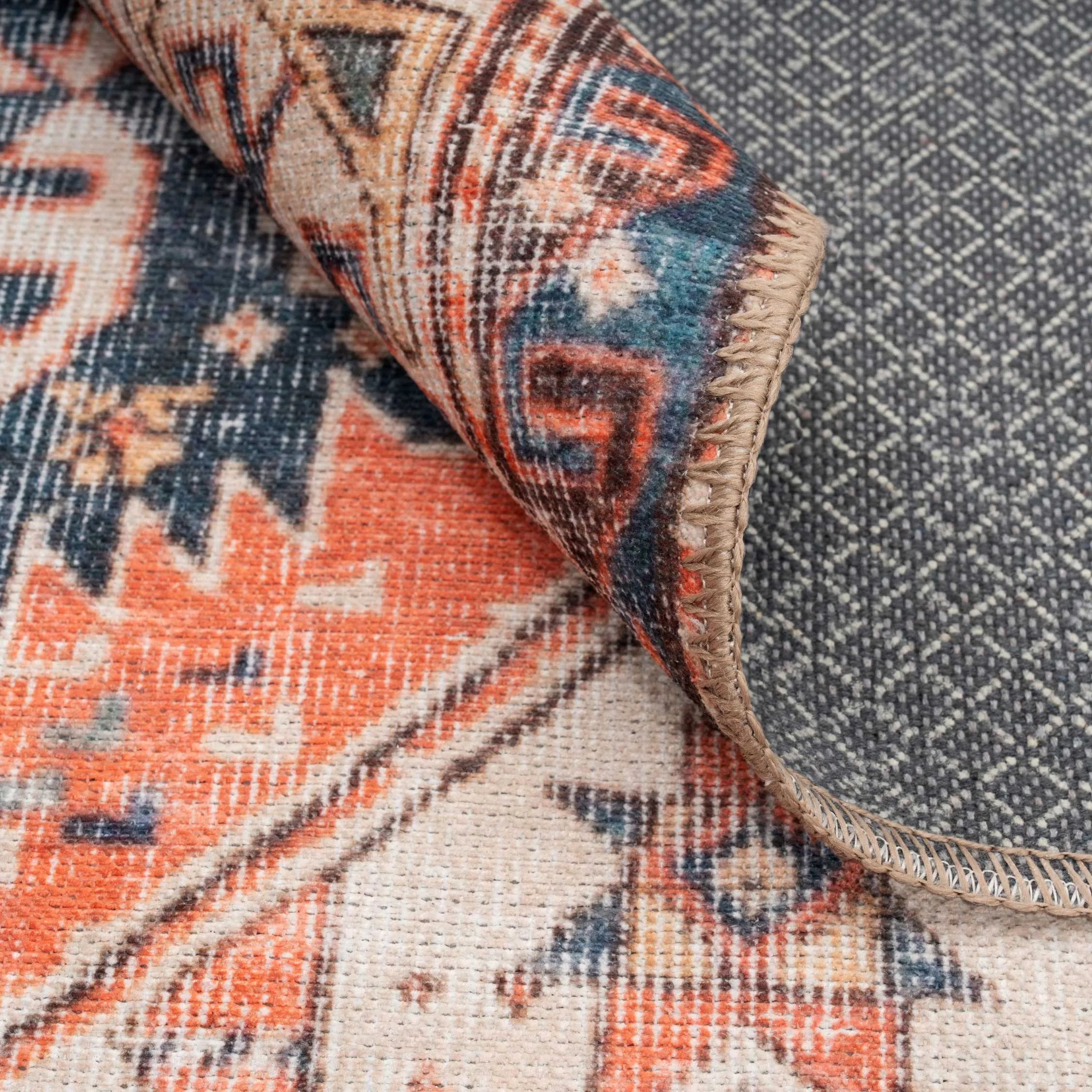 Washable Terracotta Distressed Circle Rug - Perla