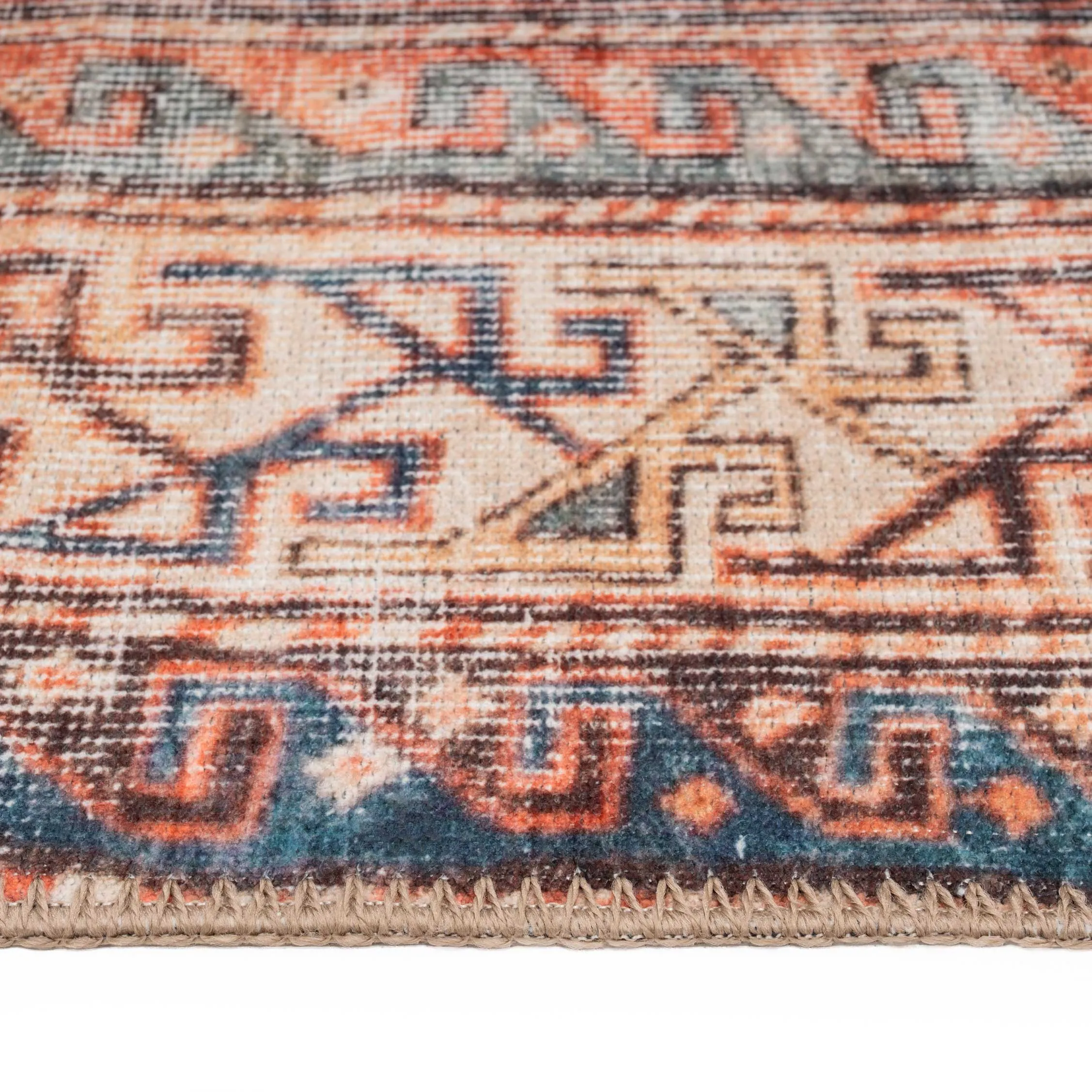 Washable Terracotta Distressed Circle Rug - Perla