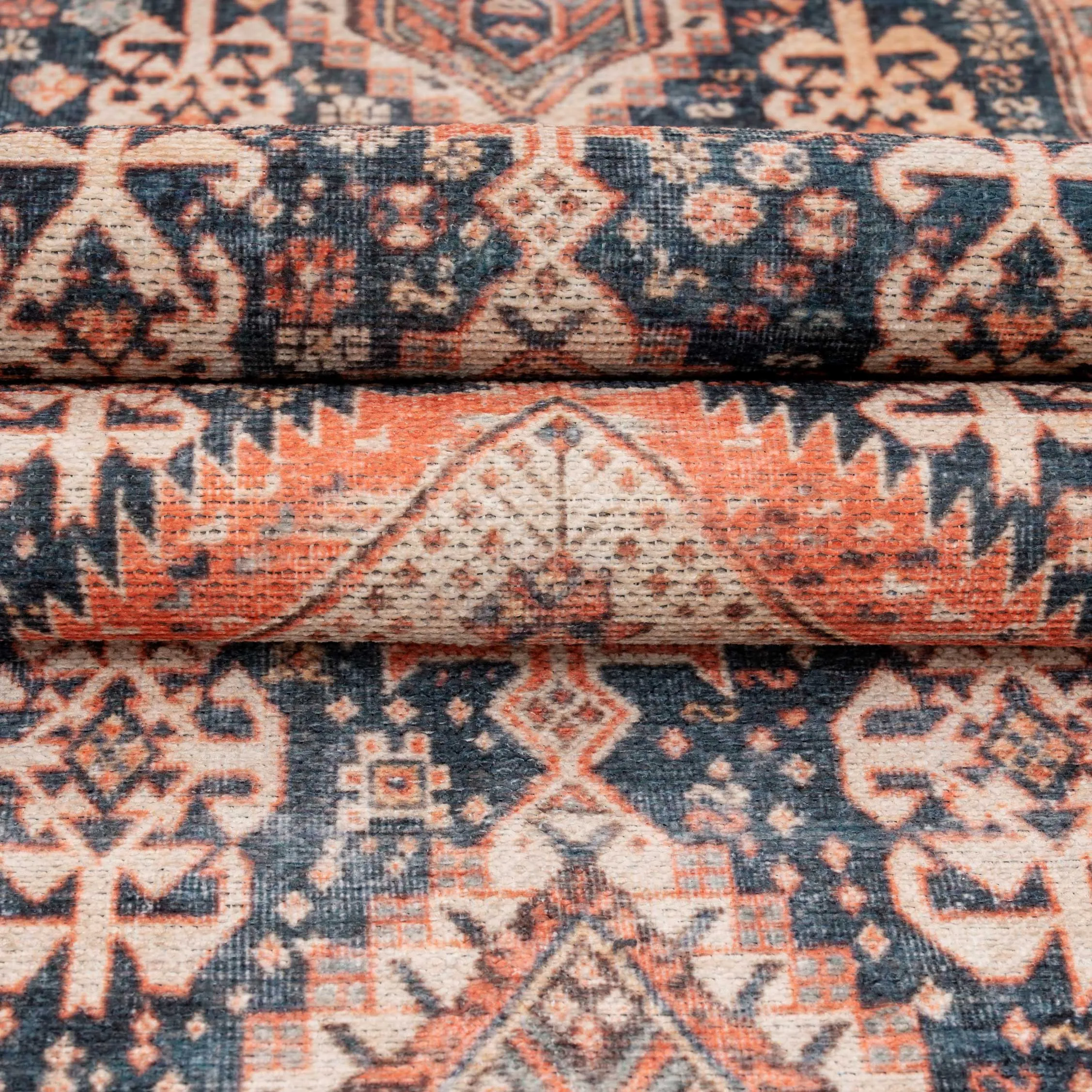 Washable Terracotta Distressed Circle Rug - Perla