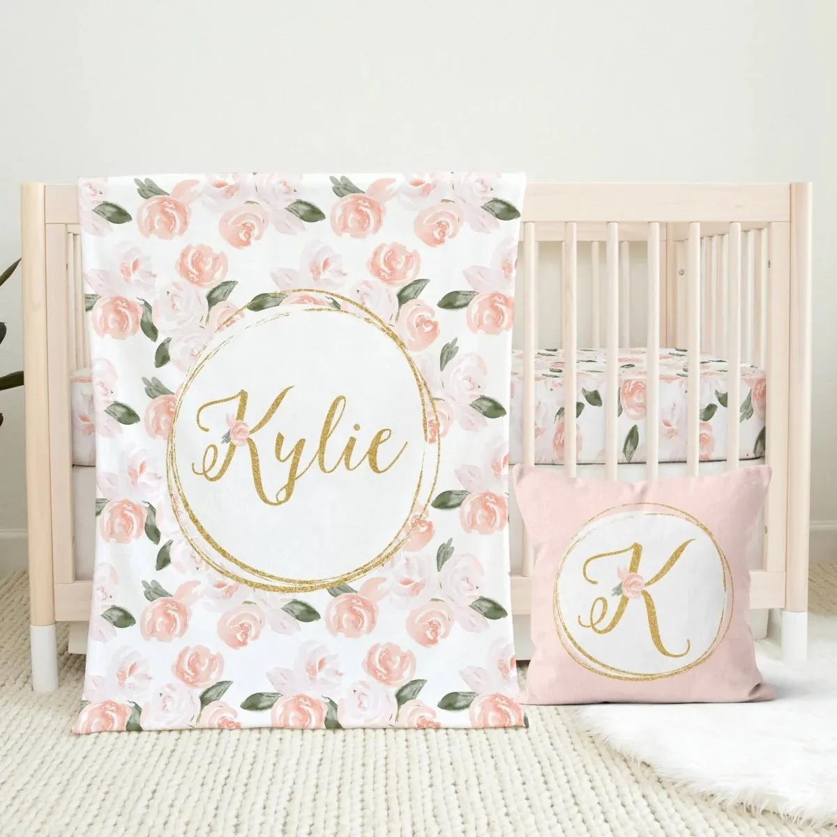 Watercolor Floral Personalized Nursery Pillow