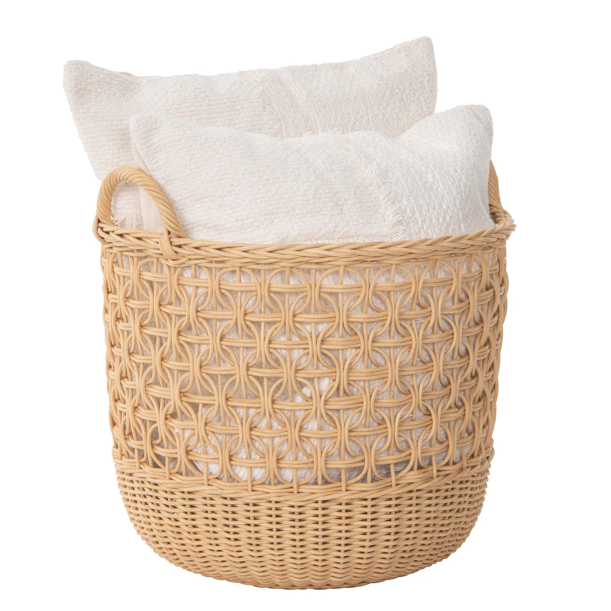Wave Natural Rattan Basket with Handles - Elegant Braided Weave