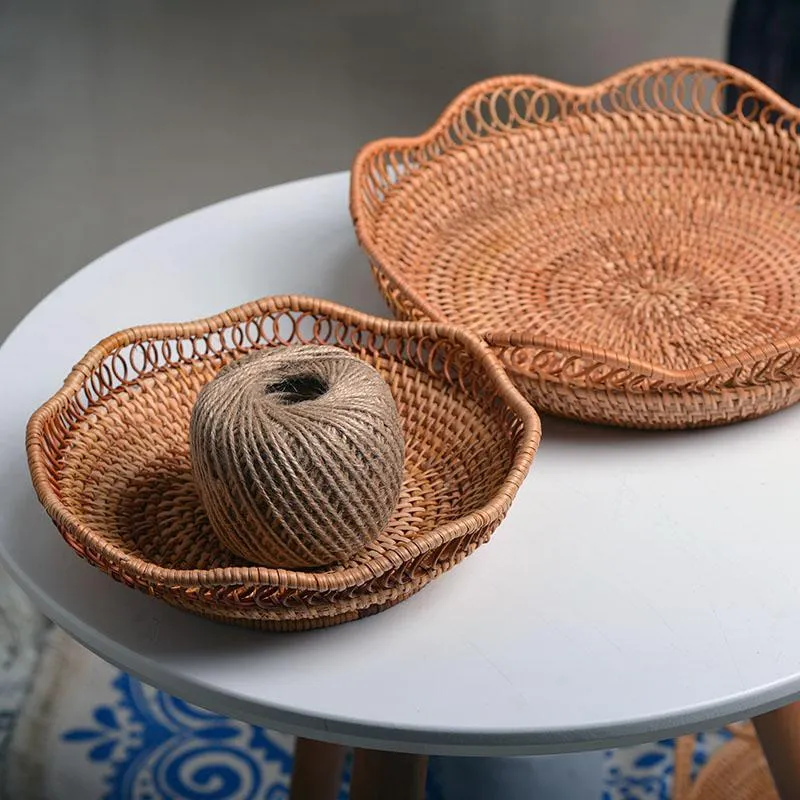 Woven Rattan Basket, Fruit Storage Basket, Woven Round Storage Basket, Storage Baskets for Kitchen