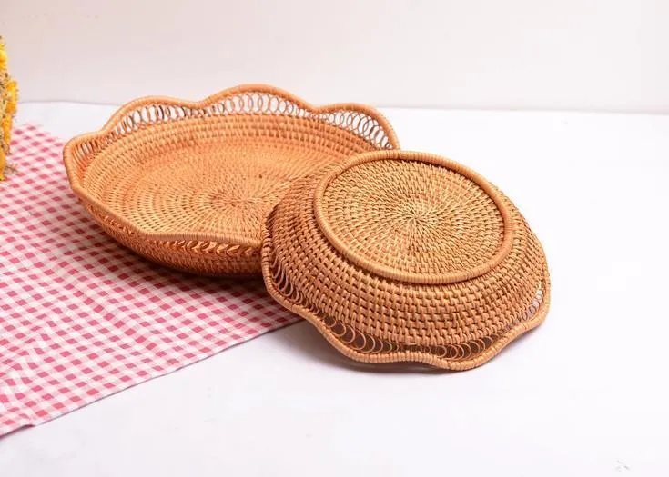 Woven Rattan Basket, Fruit Storage Basket, Woven Round Storage Basket, Storage Baskets for Kitchen