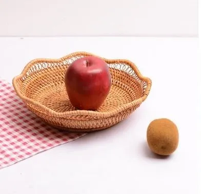 Woven Rattan Basket, Fruit Storage Basket, Woven Round Storage Basket, Storage Baskets for Kitchen