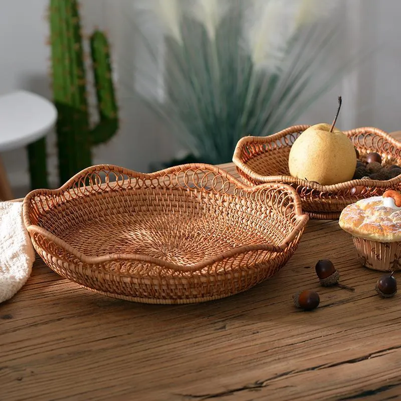Woven Rattan Basket, Fruit Storage Basket, Woven Round Storage Basket, Storage Baskets for Kitchen