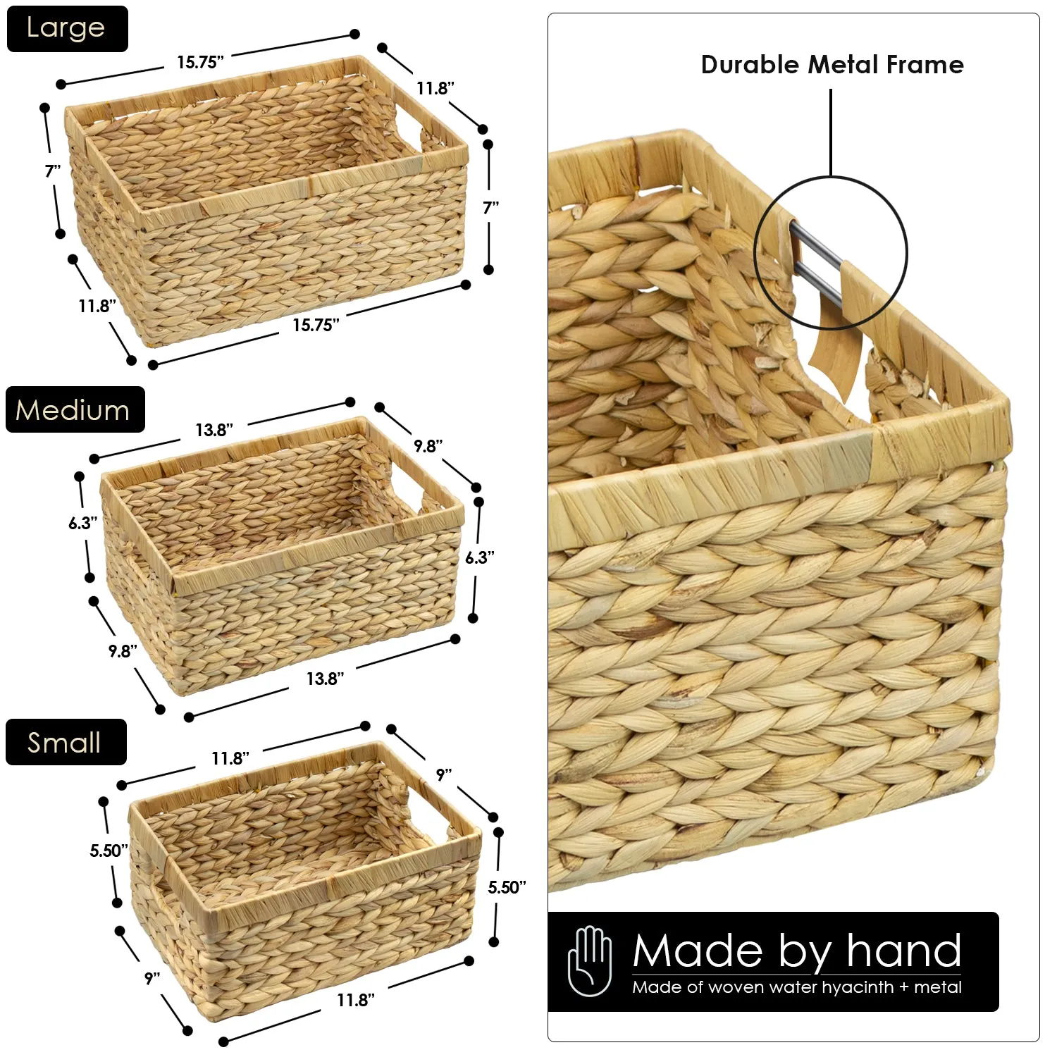 Woven Water Hyacinth Baskets (Set of 3)